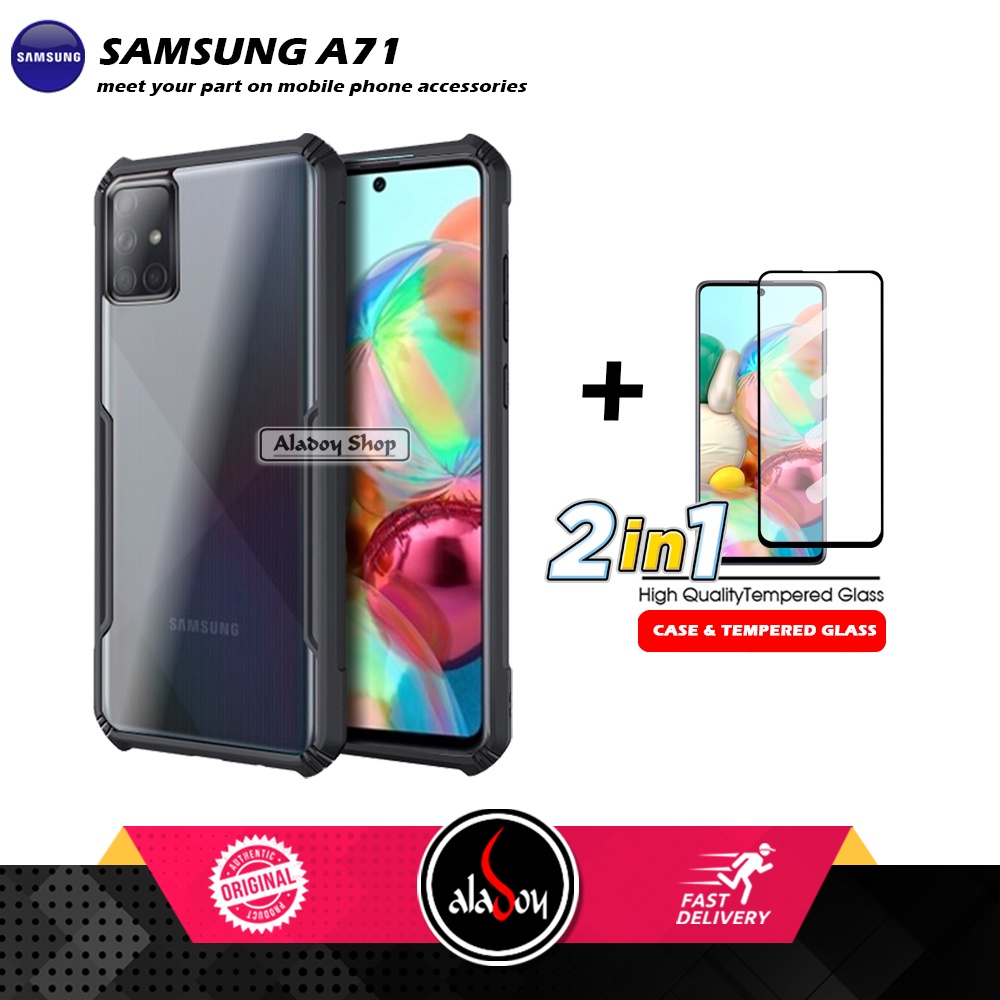 PAKET 2 IN 1 Case Samsung A71 Armor Fusion Transparent Prmium Casing Free Tempered Glass