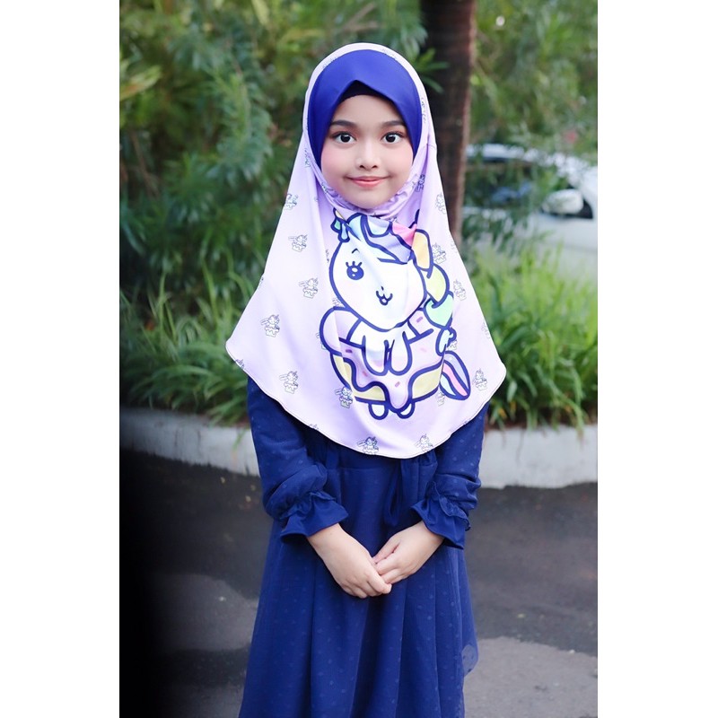 BERGO HIJAB INSTANT ANAK MOTIF UNICORN CAKE , HIJAB ANAK KARAKTER LUCU