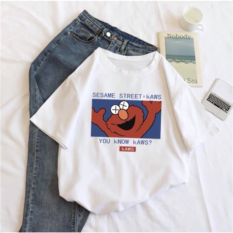 Oversize Tee Tshirt Model Longgar Untuk Wanita Motif Sesame Street