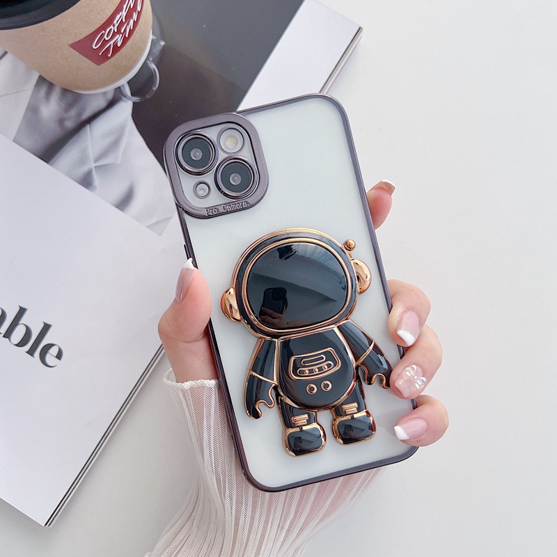 Case Pelindung Kamera Transparan Motif Astronot Untuk Iphone 13 12 11 Pro MAX X XS XR XS MAX 6 6s 7 8 Plus 7 8