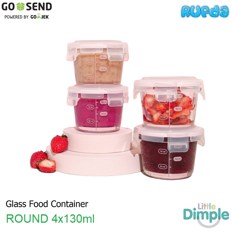 Little Dimple  130ml Glass Food Container Round Wadah Makanan Kaca Bayi di Kulkas