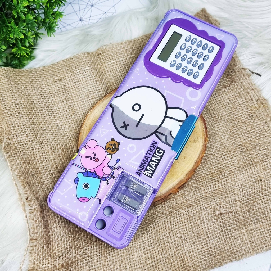 KOTAK PENSIL BTS BT21 KALKULATOR + SERUTAN MAGNET / KOTAK PENSIL KALKULATOR / TEMPAT PENSI KARKULATOR-KP KALKU- UNGU