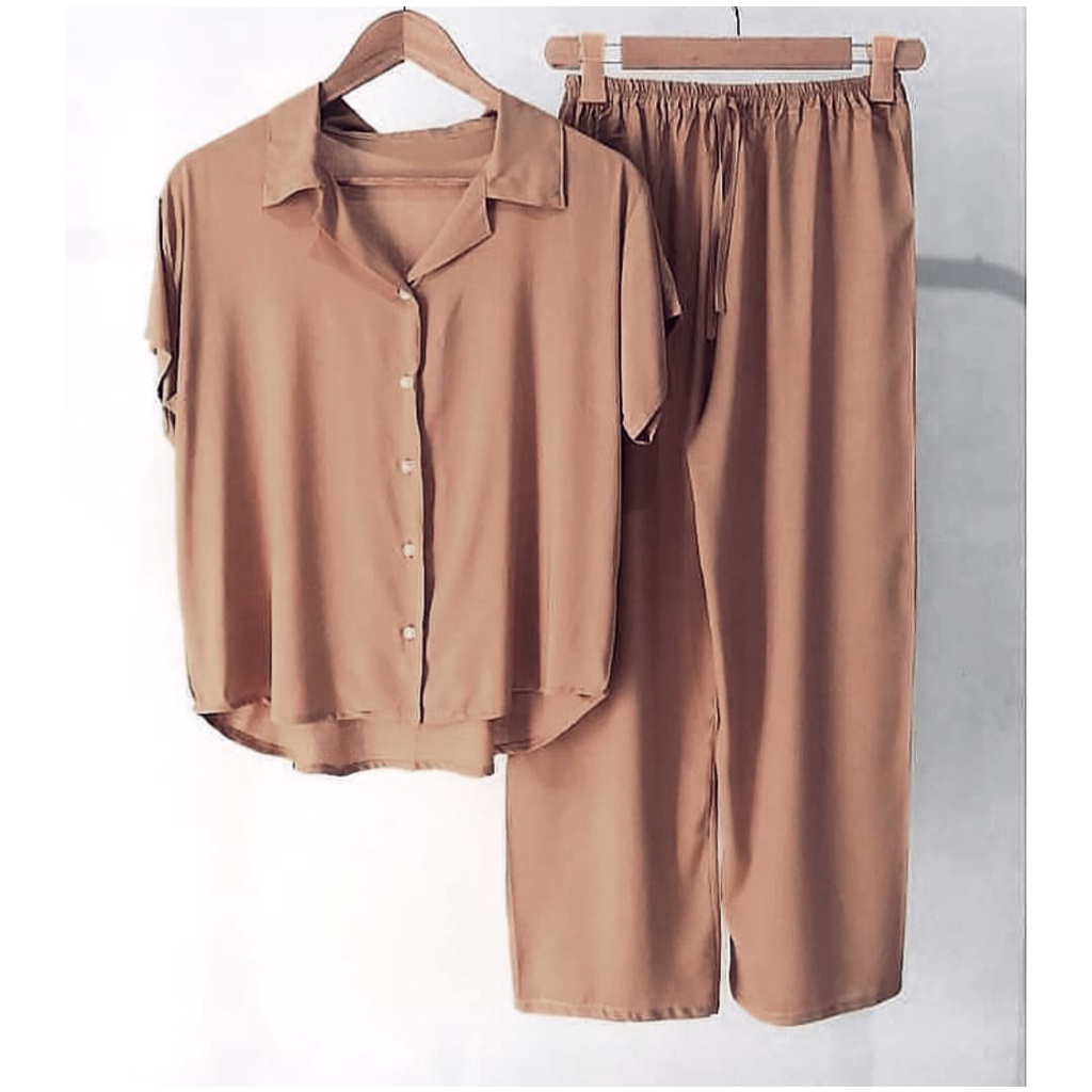 VIBELLE SHOP STELAN PIYAMA CP SET KEMEJA POLOS WANITA HARGA PROMO BAJU TIDUR SUPER MURAH-8