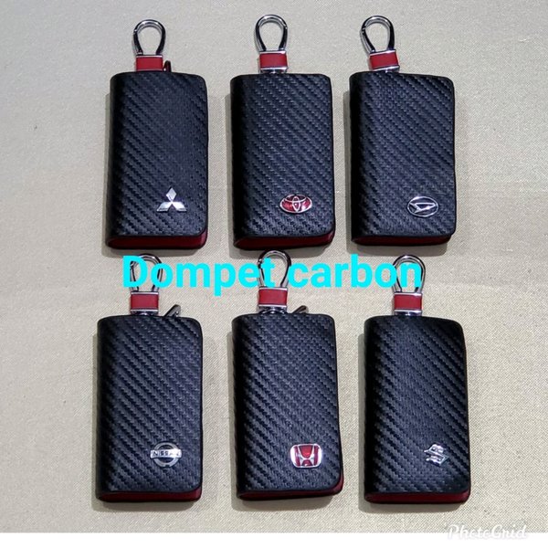 dompet stnk mobil motif carbon logo mitsubishi xpander pajero sport