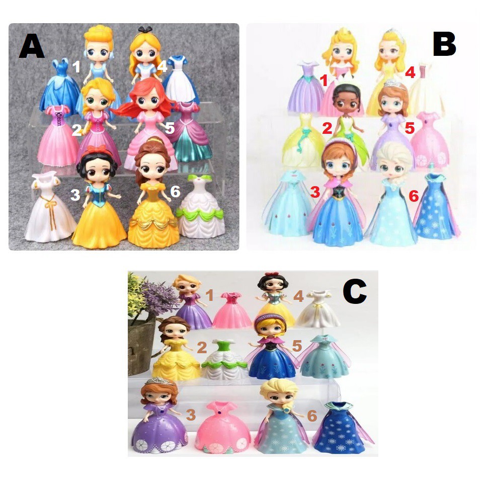 Mainan Anak Action Figure Pajangan Disney Princess Ganti Baju DIY Snow White Belle Ariel Frozen Elsa