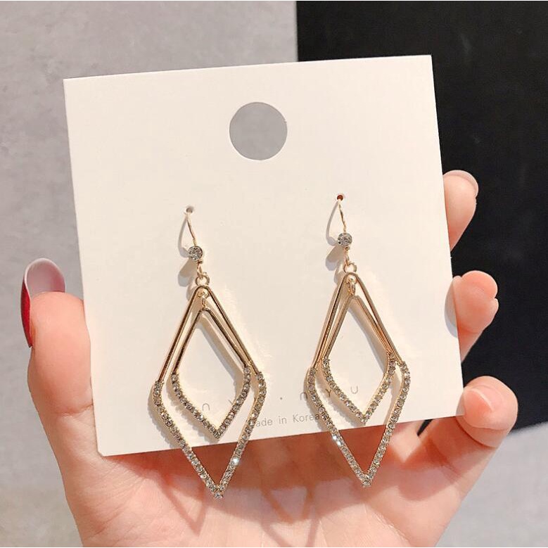 925 jarum perak geometris anting-anting berlian elegan Korea fashion anting-anting anting-anting gay