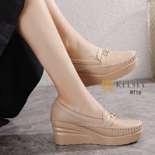 Kelsey Sepatu Wedges Wanita Sepatu Kerja Kulit Wesges 6,5cm RT16