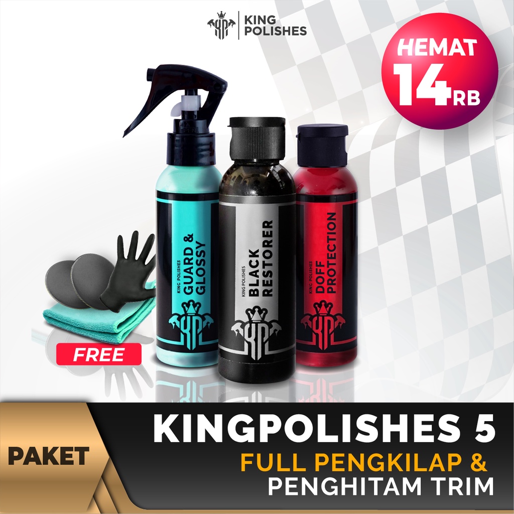 Paket Polishes 5 Pengkilap Mobil Motor Cat Glossy &amp; Doff Dan Penghitam Permanen Efek Daun Talas