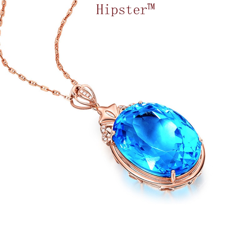 Popular New Fashion Sea Blue Gem Pendant 18K Rose Gold Water Necklace