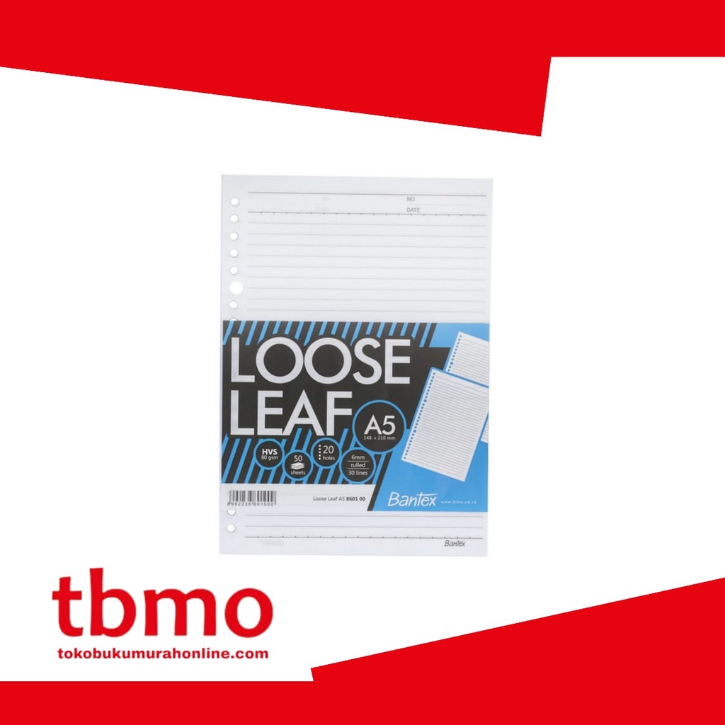 

TBMO BANTEX LOOSE LEAF A5 50 SHEETS BANTEX 8601 00 / ISI BINDER
