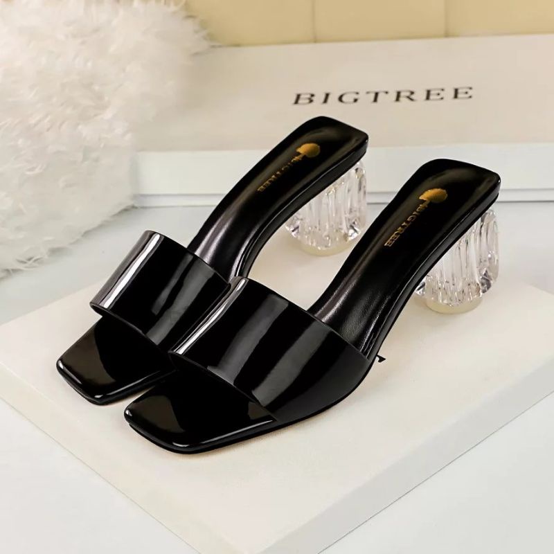 8.8 Sandal high heels hak tahu kaca tali jelly 5cm wanita murah