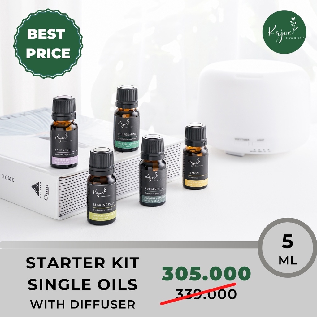 KAJOE STARTER KIT PAKET DIFFUSER ESSENTIAL OIL Minyak Esensial Atsiri Aromaterapi Aromatheraphy