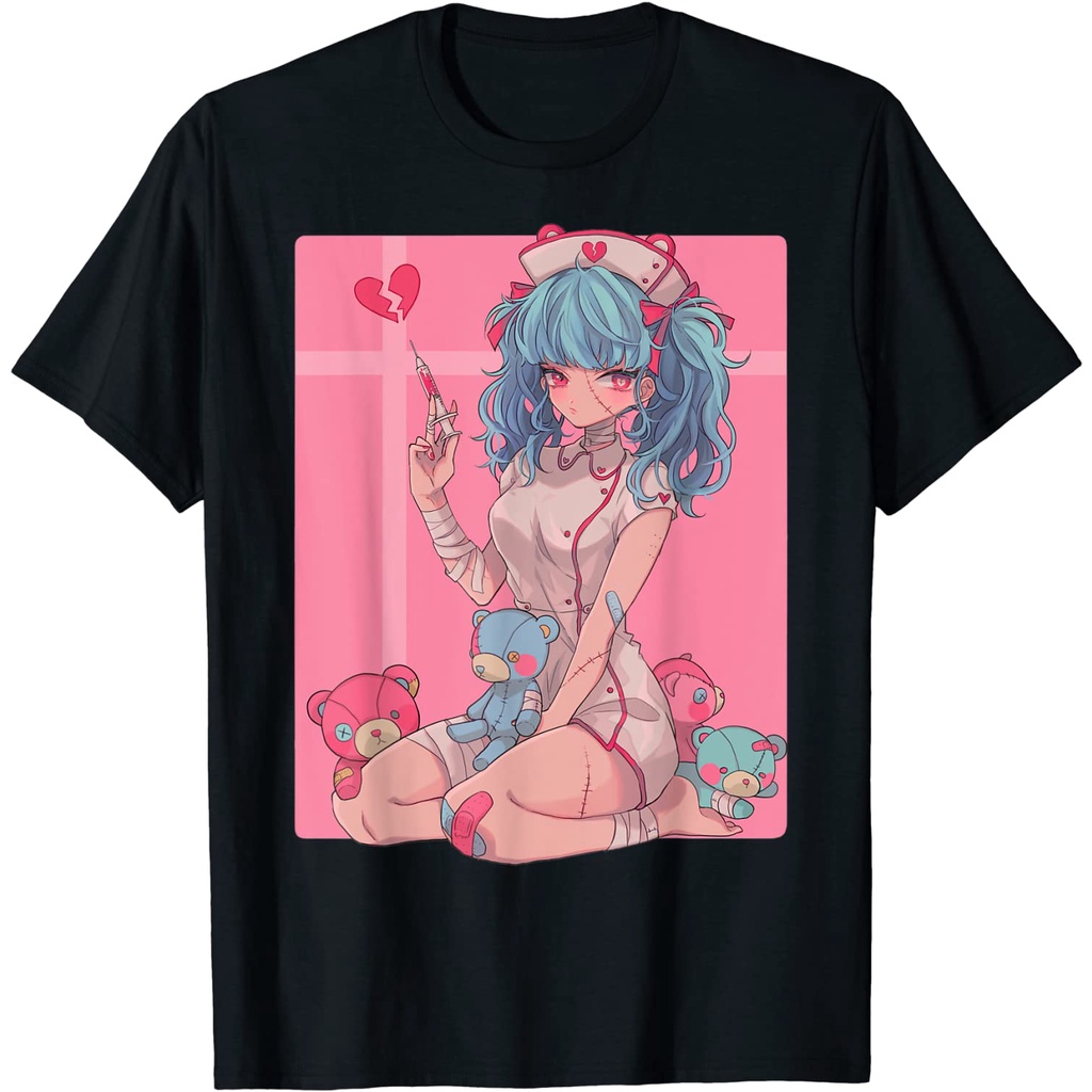 BAJU ANAK Anime Girl Menhera Kei Pastel Goth Yami Kawaii Nurse Waifu T-Shirt