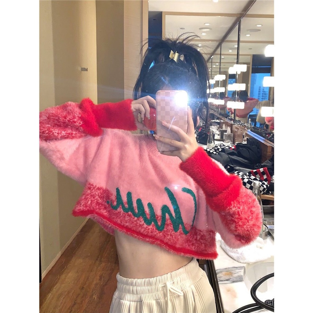 Manis dan Lembut Sweater Wanita Musim Semi Longgar Desain Rasa Gadis Kecil Hot Sweater Rajut Pendek