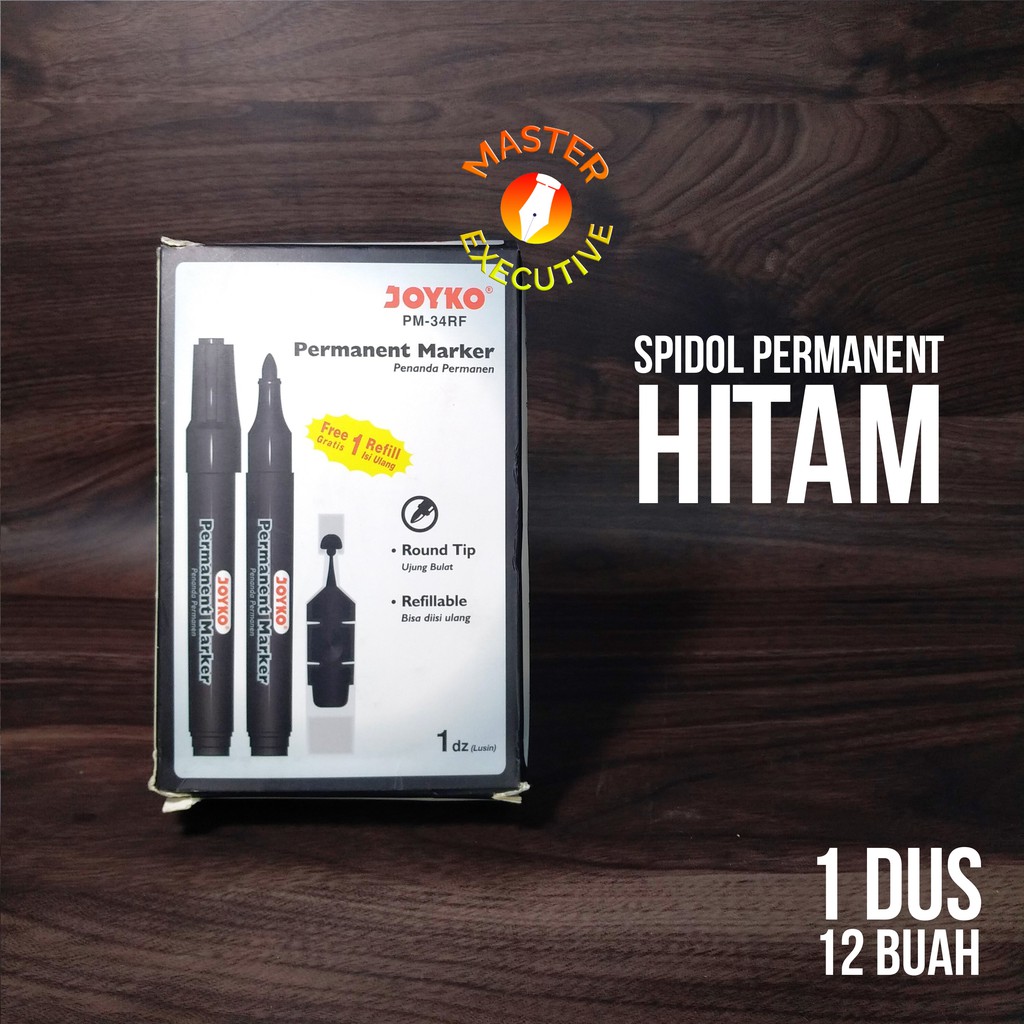 [Dus - 12 Buah] Joyko Spidol Permanent Marker Hitam Biru - Tidak Bisa Dihapus