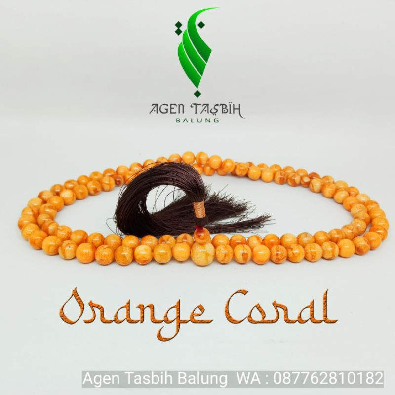 TASBIH BATU MARJAN ORANGE/ORANGE CORAL ASLI, BAHAN BATU KARANG LAUT NUSANTARA