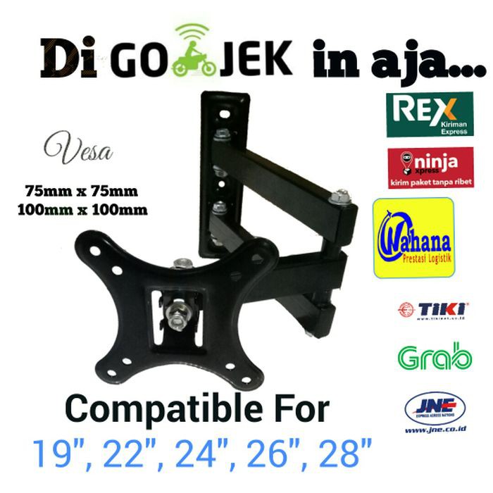 Bracket Tv Monitor 24 19 21 17 Inch Braket Tv Monitor 28 - 14 Inci Bisa 4 Arah Breket Tv Monitor Kuat Tebal SWK 2 Lengan