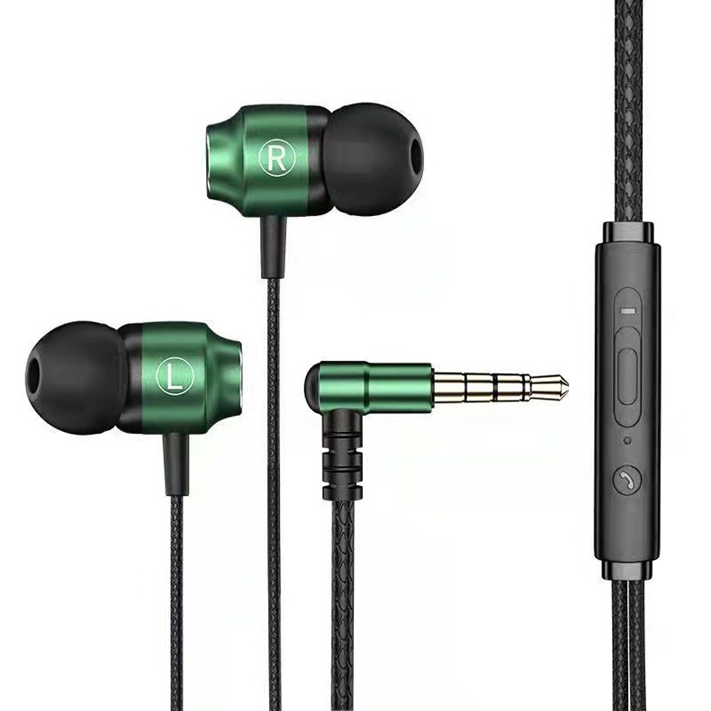 Earphone Gaming Kabel Magnetik Jack 3.5mm HiFi Bass Stereo Bahan Metal Warna Hijau Untuk Handphone / Komputer