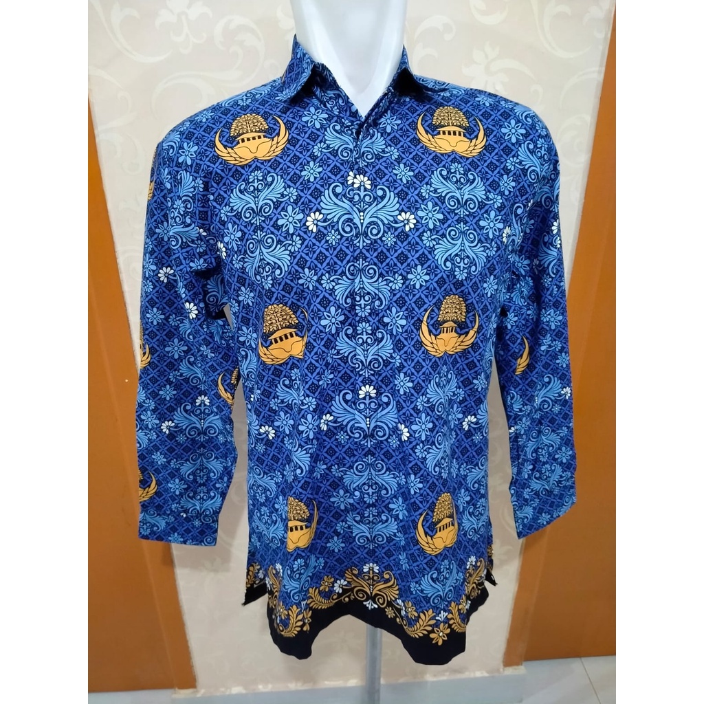 BATIK KORPRI PRIA - BATIK KORPRI COWOK - BAJU KORPRI BARU PRIA KRAH BIRU - BAHAN KATUN Tanpa Furing