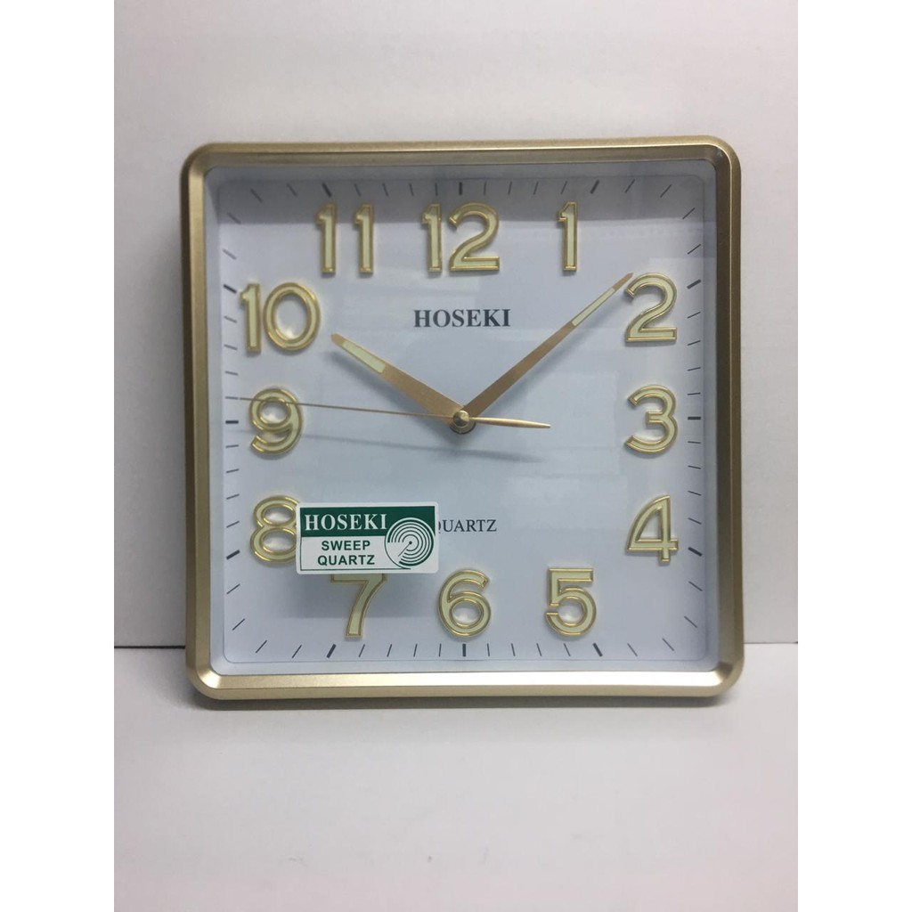 Jam Dinding / Wall Clock Persegi / Kotak Minimalis / Elegan Angka Emas - Hoseki H9210