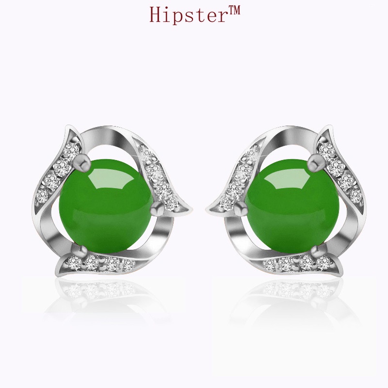 Elegant and Ethnic Style Fashion Diamond Green Agate Earrings