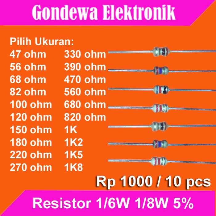 10 pcs resistor 1/6W 1/8W 47 ohm s/d 1K8