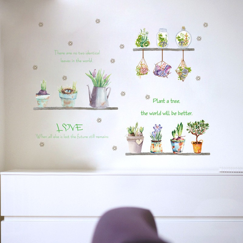 Reliza Wall Sticker Summer Green Potted Plant Garden Stiker Dinding LDR