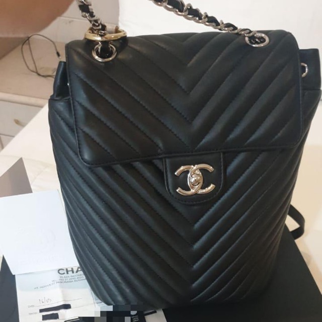 Chanel Urban Backpack Chevron Black #22 Second Authentic