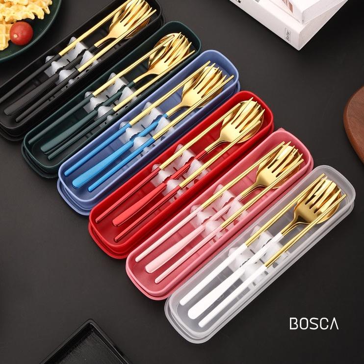 Produk Favorit Bosca Living - Sendok Garpu Sumpit Set Cutlery 4 in 1 Food Grade 304 / Set Alat Makan Portable / Alat Makan Stainless Food Grade / Cutlery Set