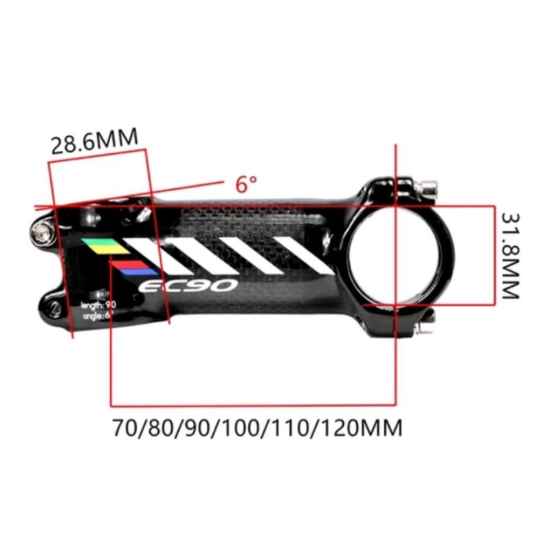 Stem EC90 Alloy Carbon 31.8mm Panjang 80mm 6 derajat Stem 8 cm Handlebar Sepeda