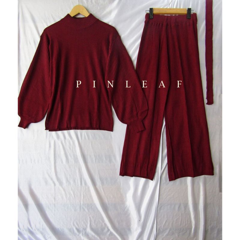 ONE SET-SETCEL KULOT + SWEATER BALON KNIT-SCBLN-Maroon