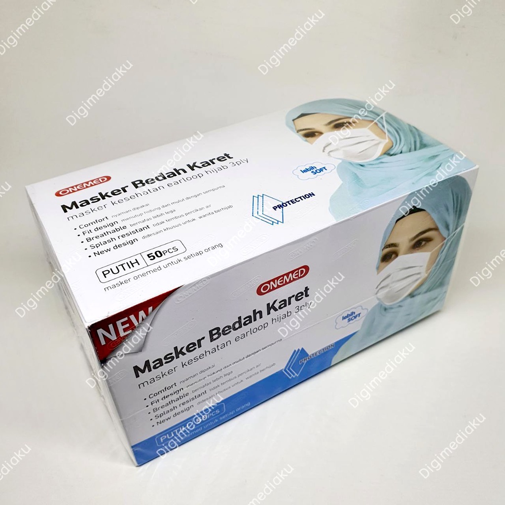 Masker Hijab Putih Masker Jilbab Putih OneMed box 50pcs Masker Medis