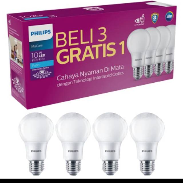 Lampu Philips 10W / 10Watt Paket Isi 4 Pcs