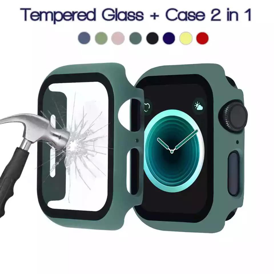 Case apple watch iwatch 38mm 40mm 42mm 44mm cover tempered glass 2 in 1 2 3 4 5 6