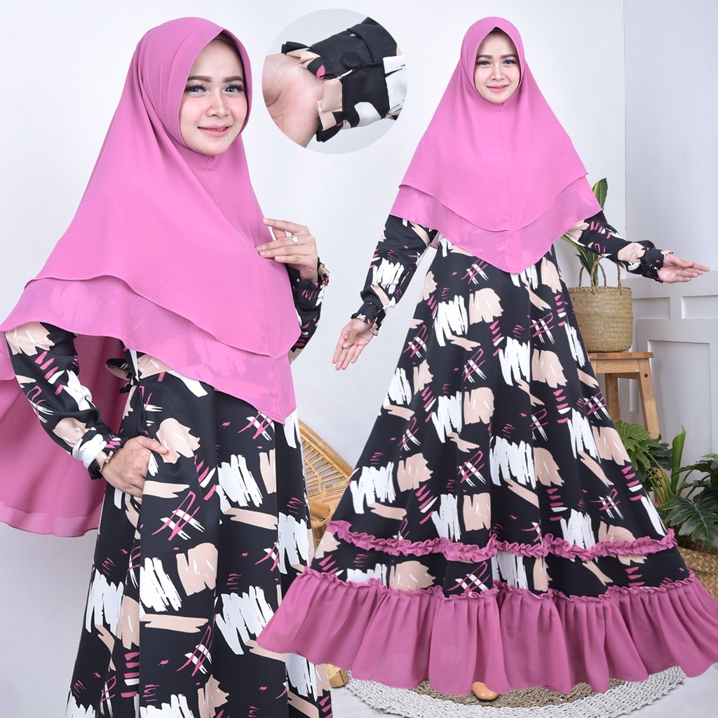 sonya maxi kombinasi  gamis monalisa rempel ceruty motif bunga set khimar seruty bebydoll/ fashion dress muslim wanita