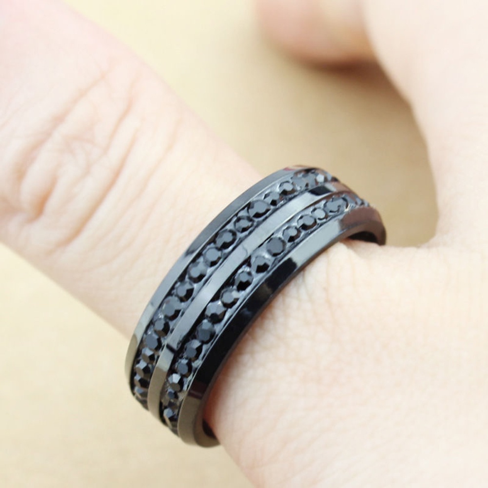 Hu Hu Hu Hu Hu Alat Bantu Pasang Kacamata♡ Cincin Pernikahan 2 Baris Bahan Stainless Steel Warna Hitam Ukuran US 7-12 Untuk Unisex