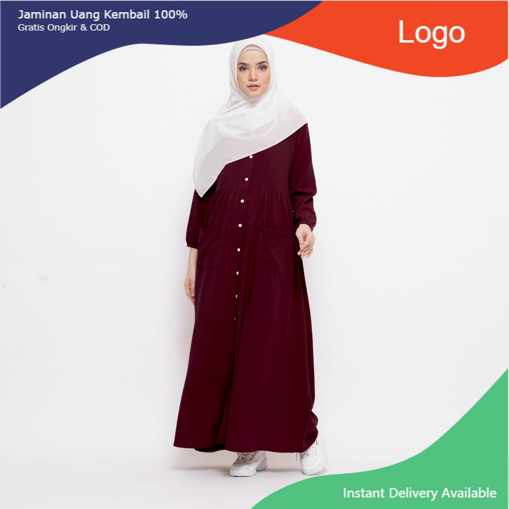 Nazwa Dress Maroon by BITA Tufine - Gamis Polos Wanita dengan Saku Depan