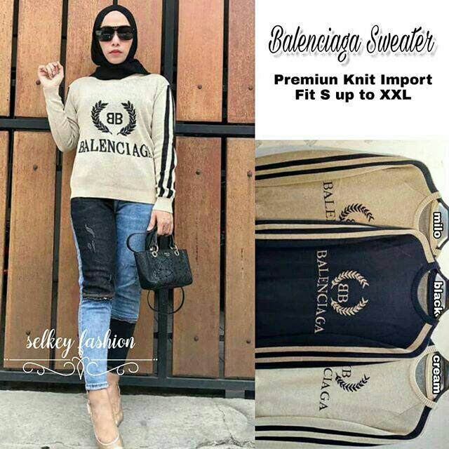 Balenci atasan sweater rajut knit motig balenciaga top