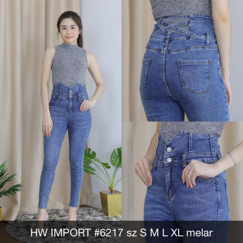 BISA COD PROMO JEANS 2020 CELANA JEANS WANITA HW IMPORT 6217 REALPIC