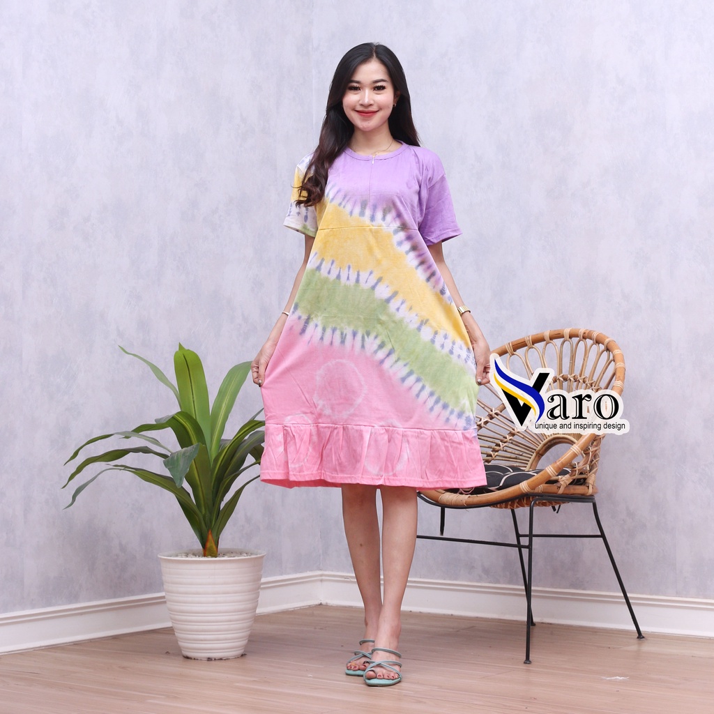 Daster Rampel Kaos Busui Resleting Kekinian Murah LD 110 Fix to XL Lengan Pendek Ruffle Polos Tiedye Pastel Batik Varo