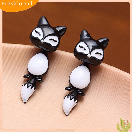 1Pc Anting Tusuk Desain Kartun Rubah 3D Lucu untuk Wanita