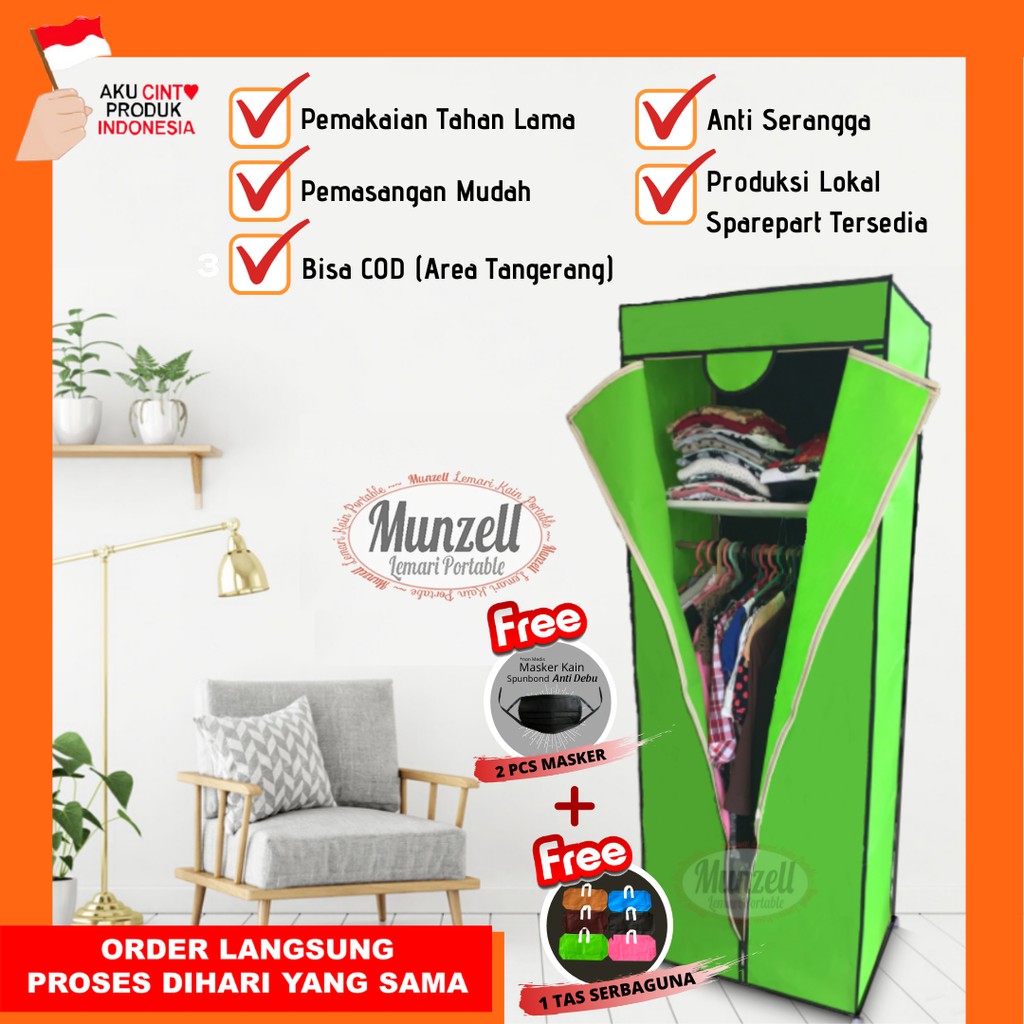  Lemari  Pakaian  Portable  MUNZELL Type LPF 02 GREEN Lemari  