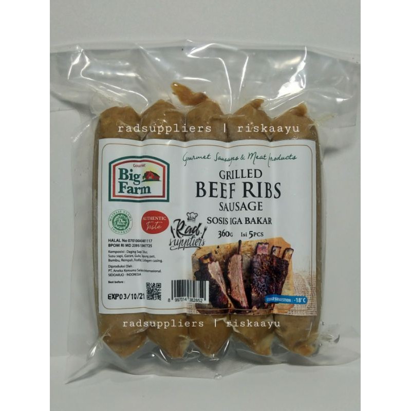 Big Farm Premium Sosis Iga Bakar (Grilled Beef Ribs) 360gram isi 5, TANPA MSG, HALAL, Tanpa Pengawet