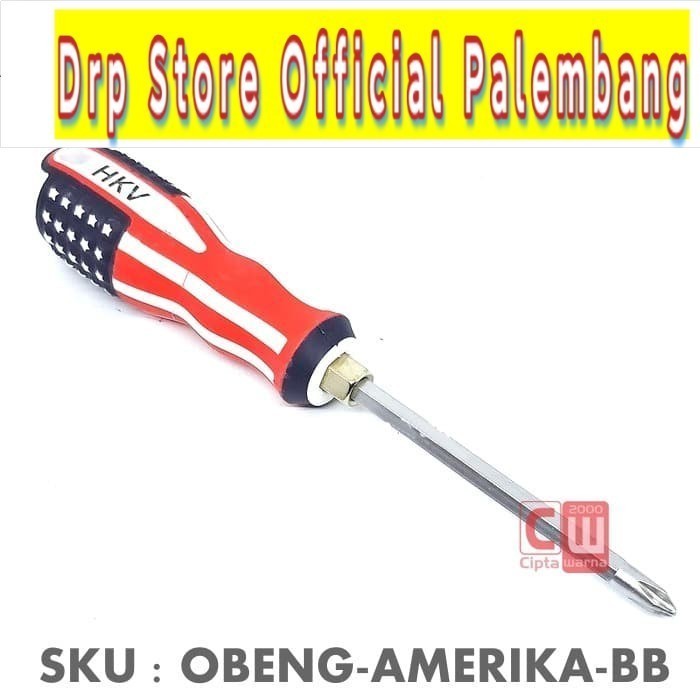 Obeng Min Plus Amerika 2in1 Obeng Bolak Balik BB Gagang Karet Magnet