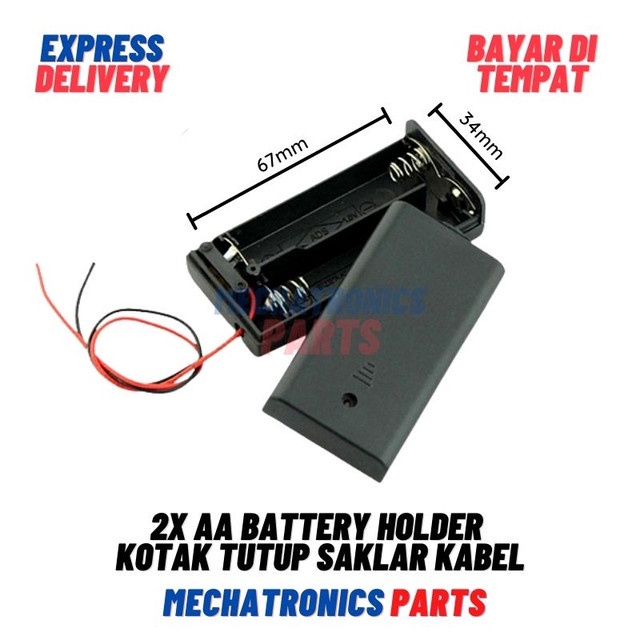 2x AA BATTERY HOLDER BATERAI CASE BATRE BOX KOTAK TUTUP SAKLAR KABEL