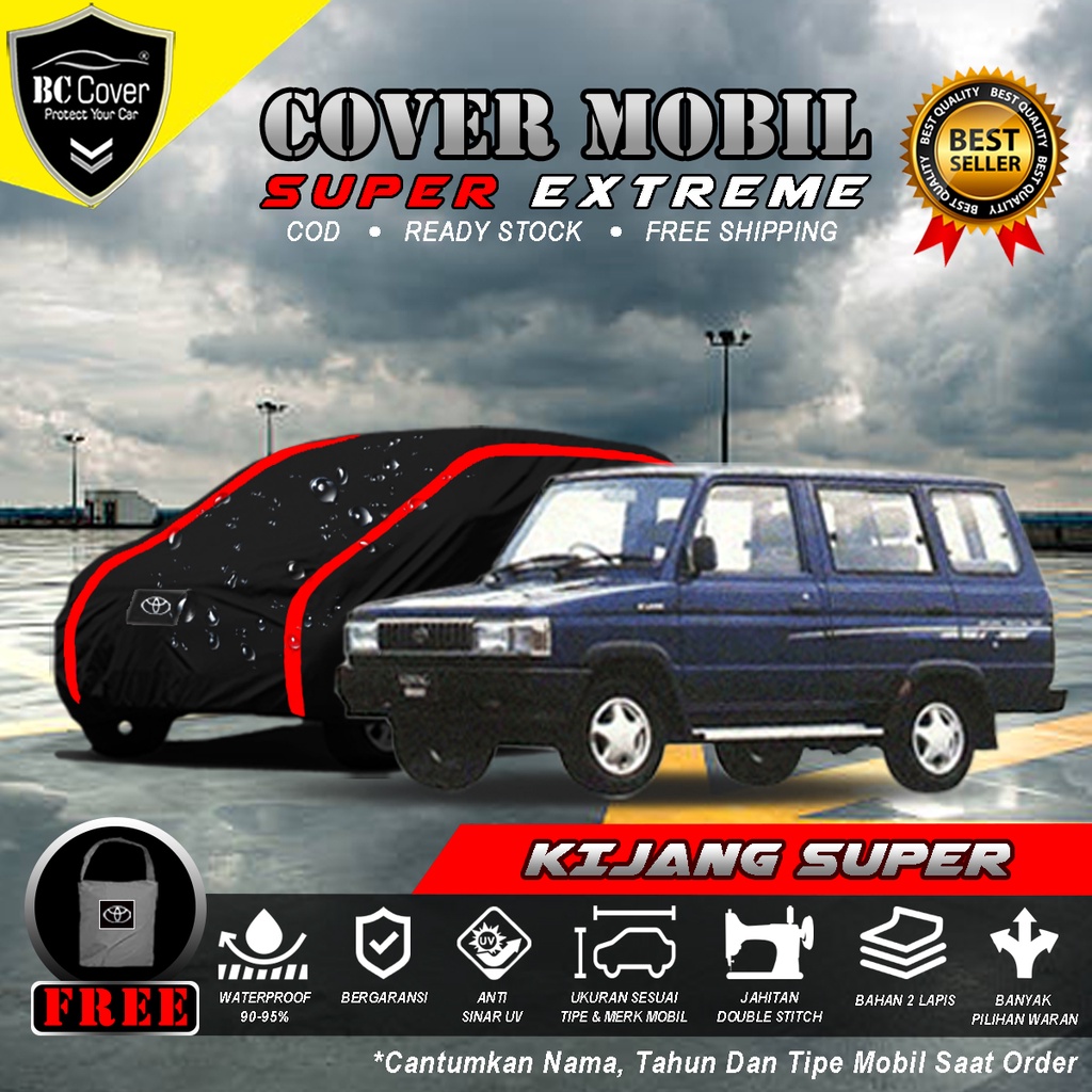 Body Cover Mobil Kijang Super Outdoor Waterproof / Sarung Mobil Toyota Kijang Super Long Waterproof / Selimut Tutup Penutup Mantol Kerudung Mantel Mobil Kijang Super Short Waterproof Outdoor Anti Air