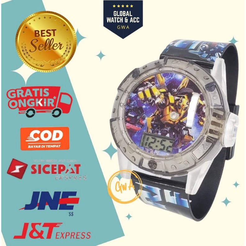 Jam tangan anak laser musik karakter Transformers