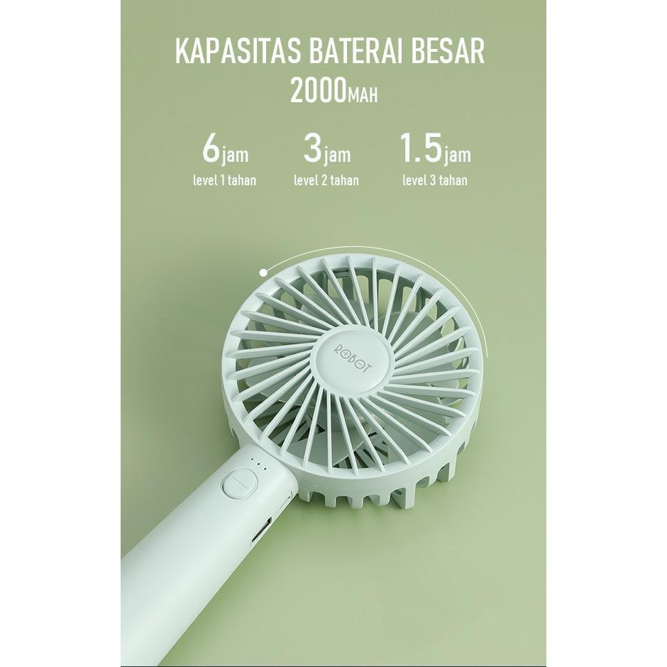 KIPAS ANGIN PORTABLE GENGGAM ELEKTRIK USB FAN 2000MAH ROBOT RT-BFS1