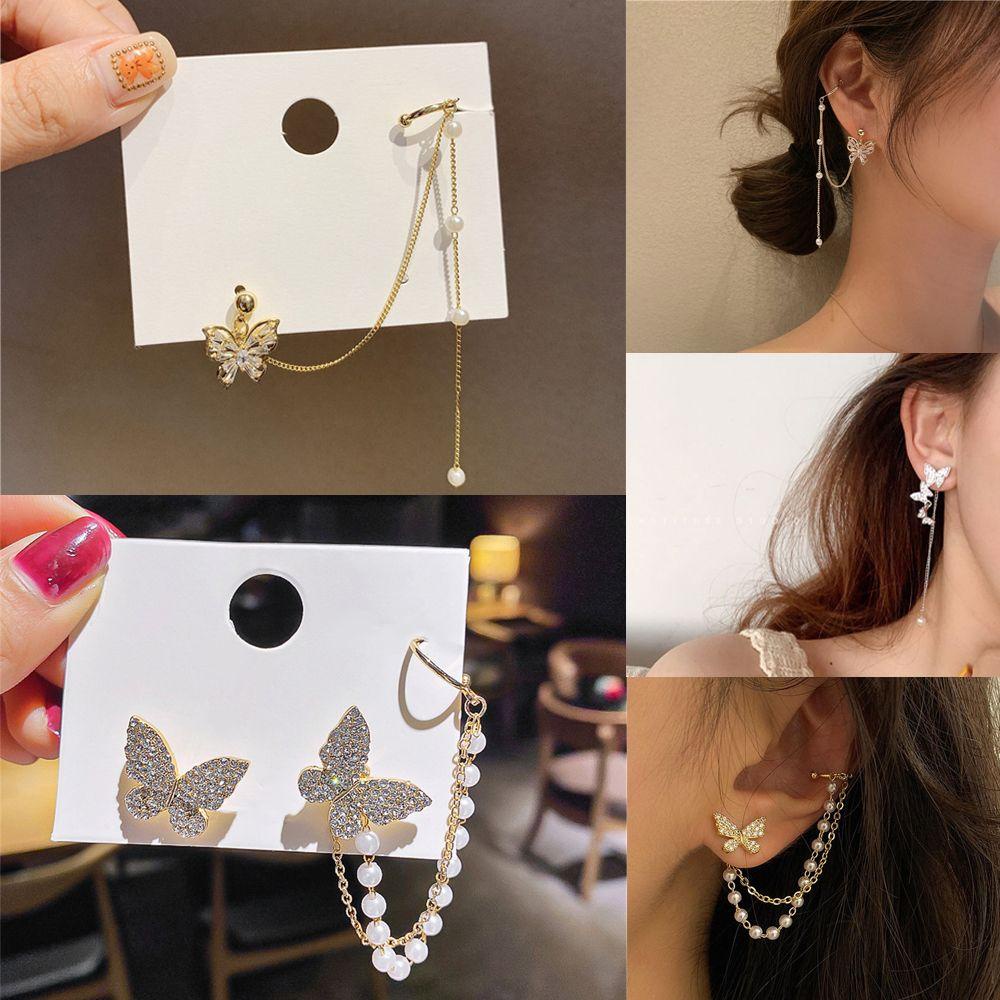 Lily Butterfly Klip Anting Fashion Hadiah Perhiasan Alloy Menjuntai Earrings