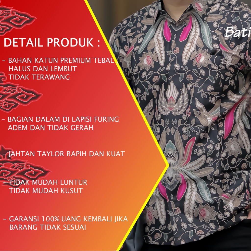 Baju Kemeja Batik Pria Cowok Lengan Panjang Regular Atasan Batik Premium Pria Cowo Prabuseno Kondangan Couple Pasangan Batik Pekalongan Anak Laki Laki Kekinian Original Modern Seragam Kantor Jumbo PCW 014